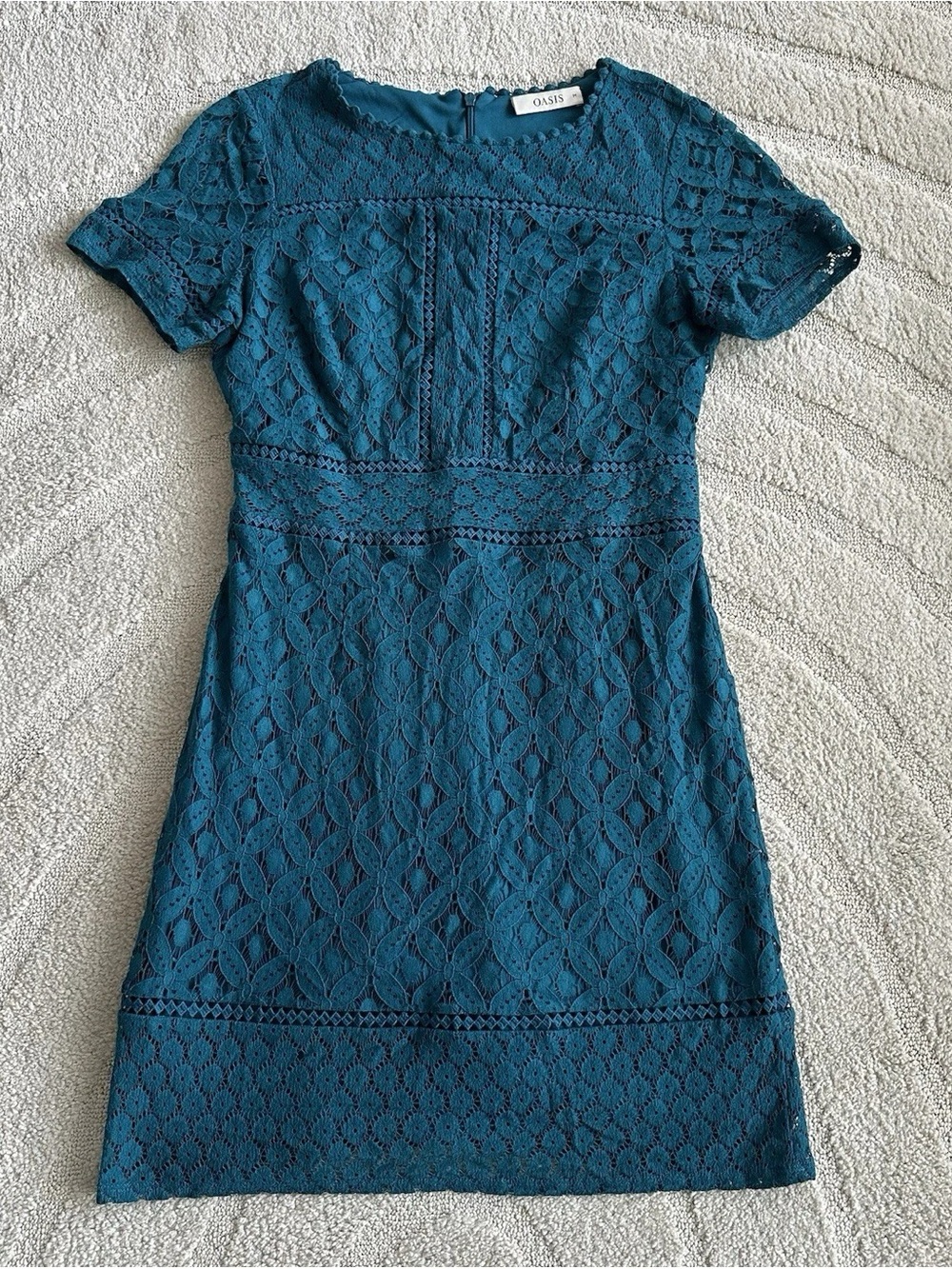 Oasis Teal Lace Short Sleeve Mini Dress